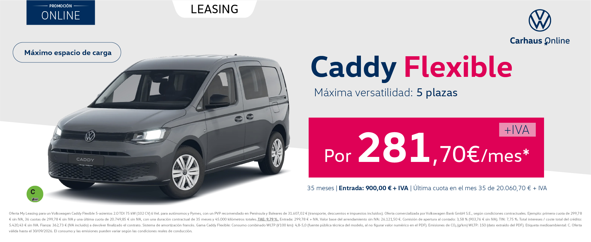 ¡Máxima versatilidad! Caddy Flexible por 281,70€/mes + IVA